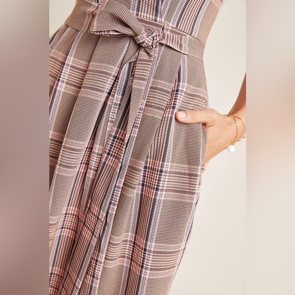 Gal Meets Glam Pink and Brown Plaid Madison Tie-Front Mini Dress Size 12 - Picture 5 of 8